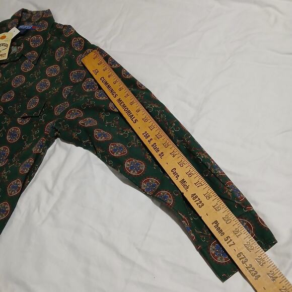 VTG NWT INTROSPECT Men's Large Long-Sleeved Bold Pattern Button-Up Green Shirt - Picture 12 of 13